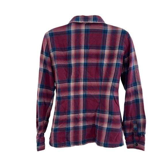 Patagonia Fjord Flannel Button Down Shirt Women's Size 2 Plaid Red Blue Long - Picture 7 of 16